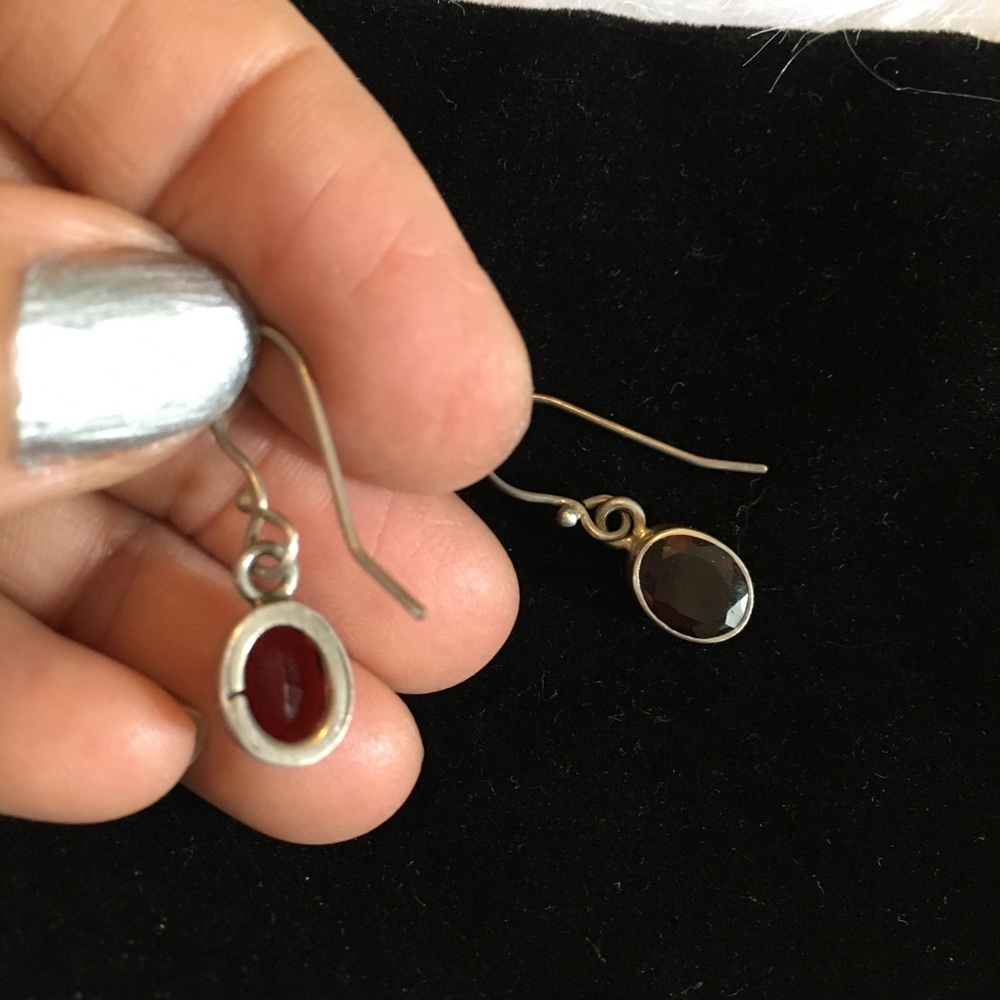 Silver Garnet color Stone  Earrings